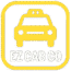 a logo for ez cab co is symmetrically organized wi